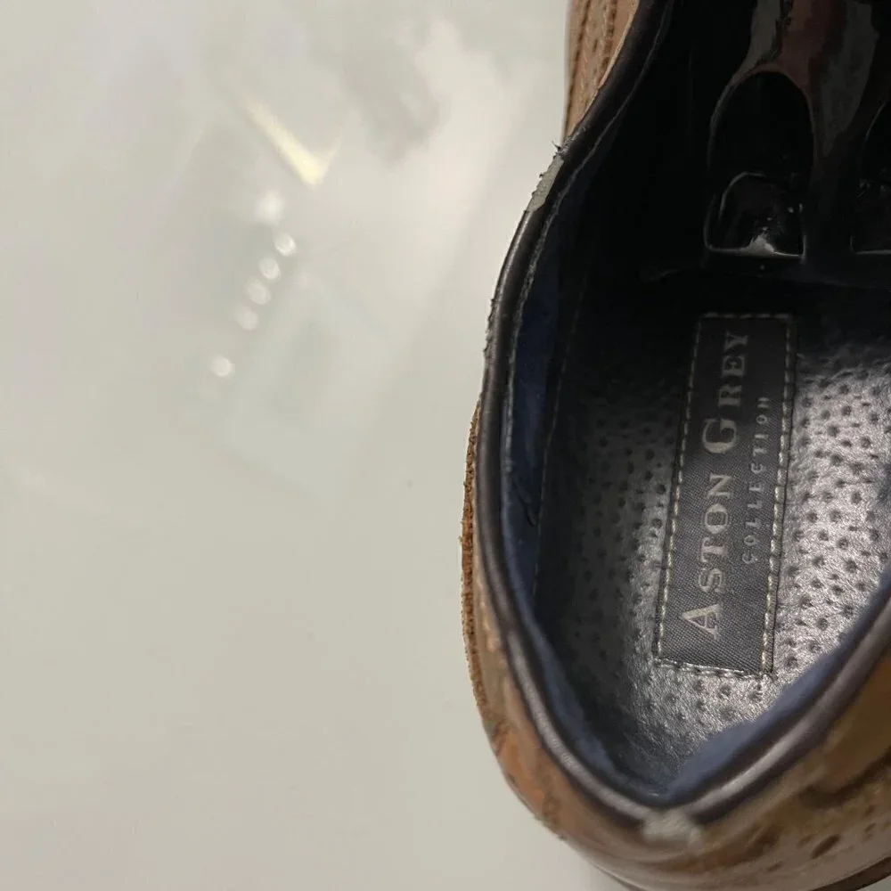 Aston Grey Mens Brown Leather Boyle Wingtip Oxford Lace Up Dress Shoes Size 10.5